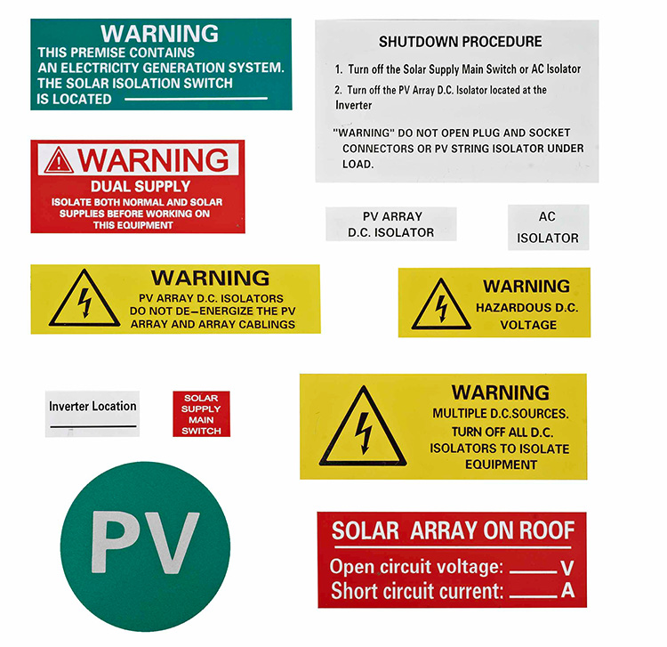 Pv පද්ධතිය සඳහා අනතුරු ඇඟවීමේ ලේබල